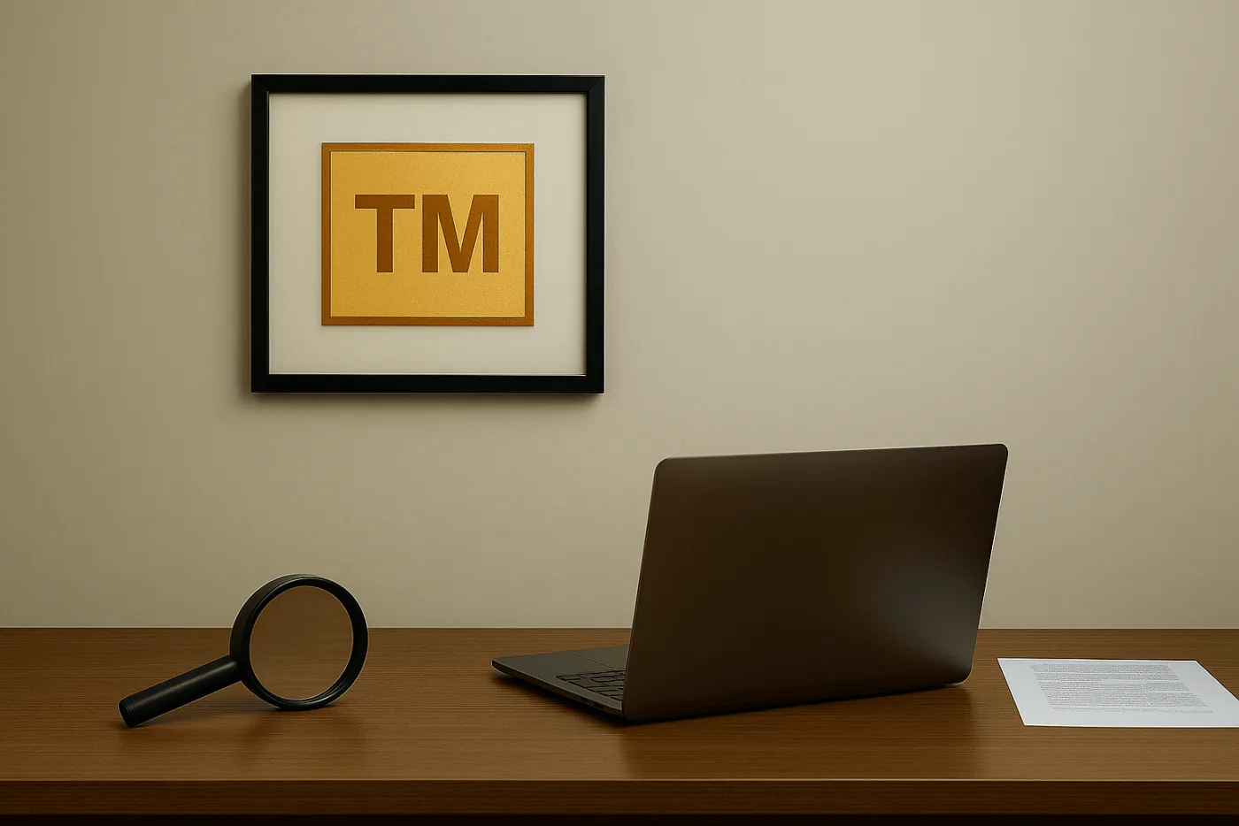 Lupa sobre documentos legales analizando la vigilancia de marca y protección de marca en Colombia.